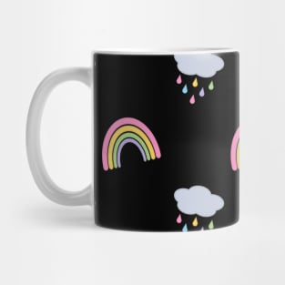 Rainbow and Rain Clouds Pattern in Black Mug